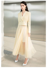 Double Breasted Crop-top Blazer with Maxi Skirt - FashionByTeresa